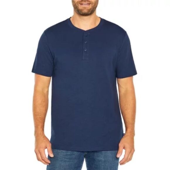 NEW Gap Mens Slub Henley Blue Shirt - Picture 2 of 9
